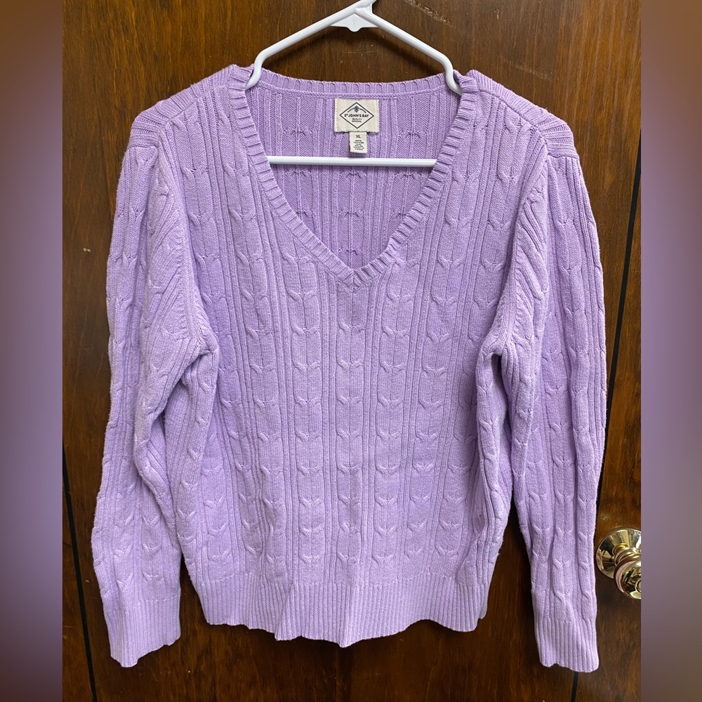 St Johns Bay Sweater Womens Extra Large Lavender Cable Long Sleeve Pullover
